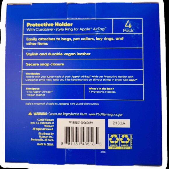 NIP Onn. Apple AirTag Holder w/Ring, Vegan Leather, 4 Pk - Picture 2 of 2